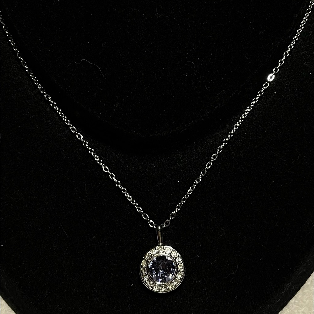 NWOT - Handmade Tanzanite Blue Swarovski Crystal Pendant with Silver chain.